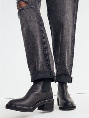 Madewell Carina Black Leather Chelsea Boots Lug-Sole Block-Heel Size 8